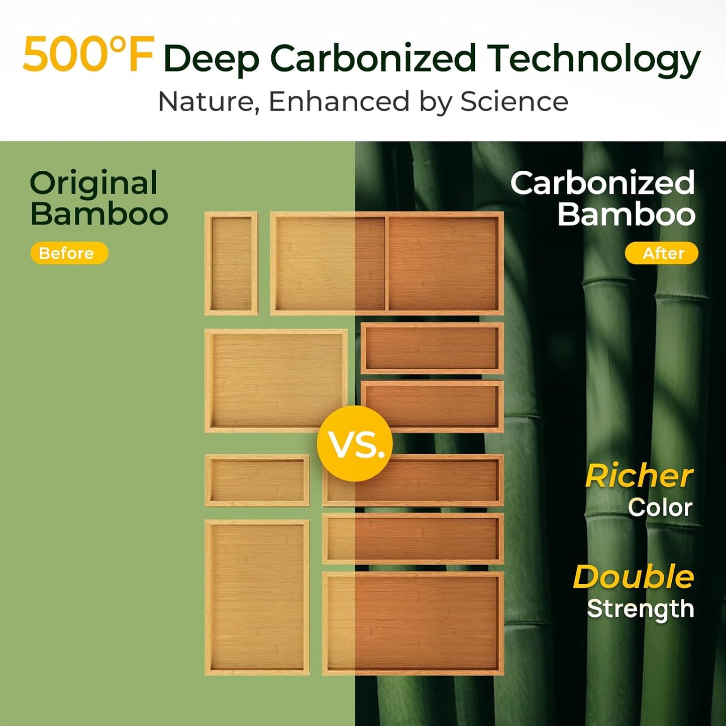 keechee Carbonized Bamboo Kitchen Drawer Organizer, 10 Slots Expandable Silverware Organizer, Utensil Holder & Cutlery Tray, 2.2" Deep for Extra Capacity, Non-Slip Feet Included