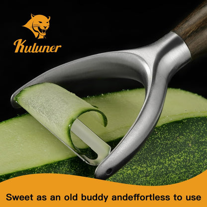Serrated Blade Premium I Type 304 Stainless Steel Multifunctional Kitchen Peeler Real Wood Handle Ultra Sharp Blade Vegetable Potato Apple（Agarwood）