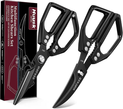 Huusk Seafood Scissors Silver - Stainless Steel Kitchen Shears Dishwasher Safe, Sharp Japanese-Style Kitchen Scissor for Crab, Shrimp, Lobster, Herbs and Food Prep, Christmas Gifts for Men Women