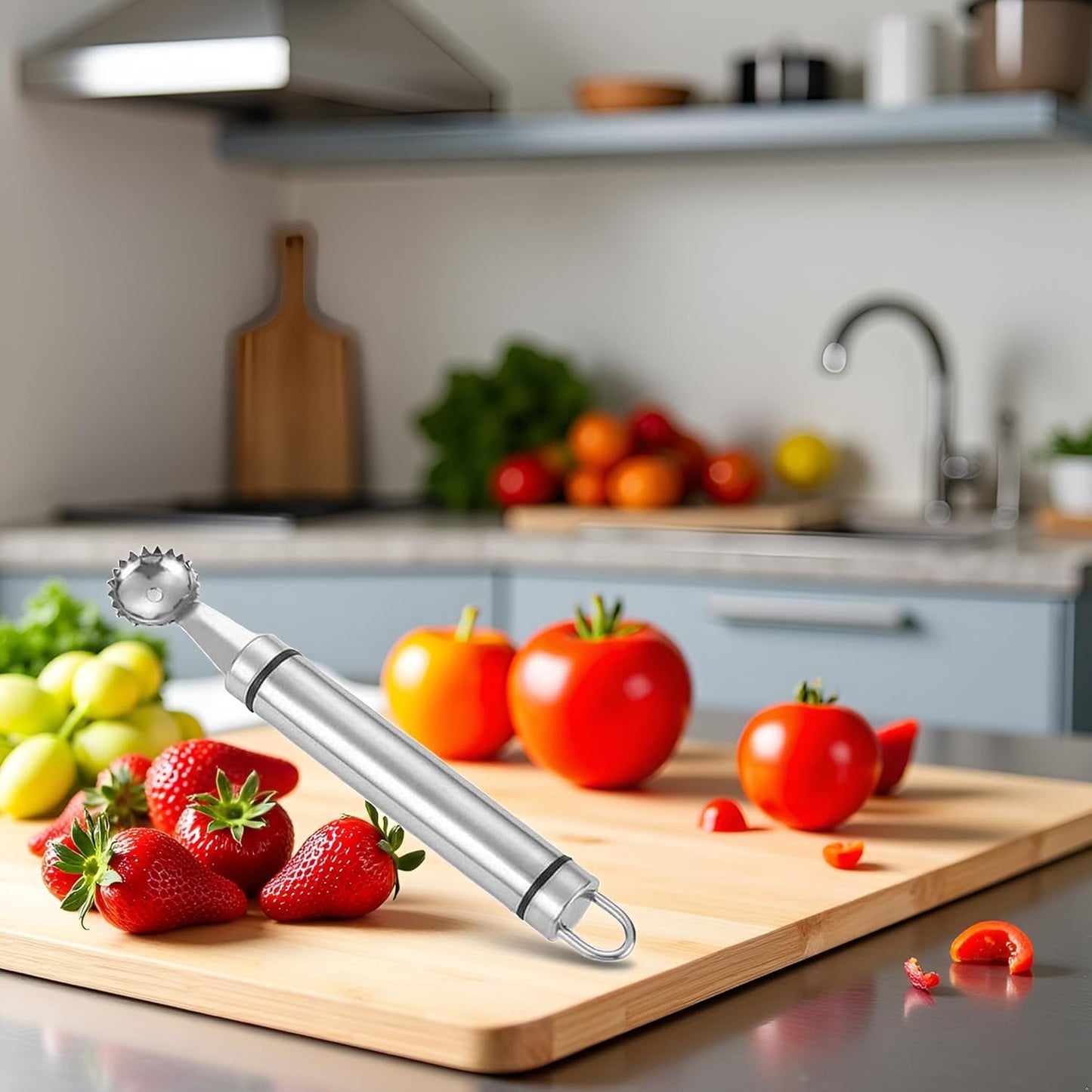 2Pcs Silver Stainless Steel Strawberry Huller Multi-Function Stainless Corer and Pitter Remover for Strawberry, Vegetable and Fruit Corer Practical Kitchen Tool, Tomato Stem Corers Tool Tomato