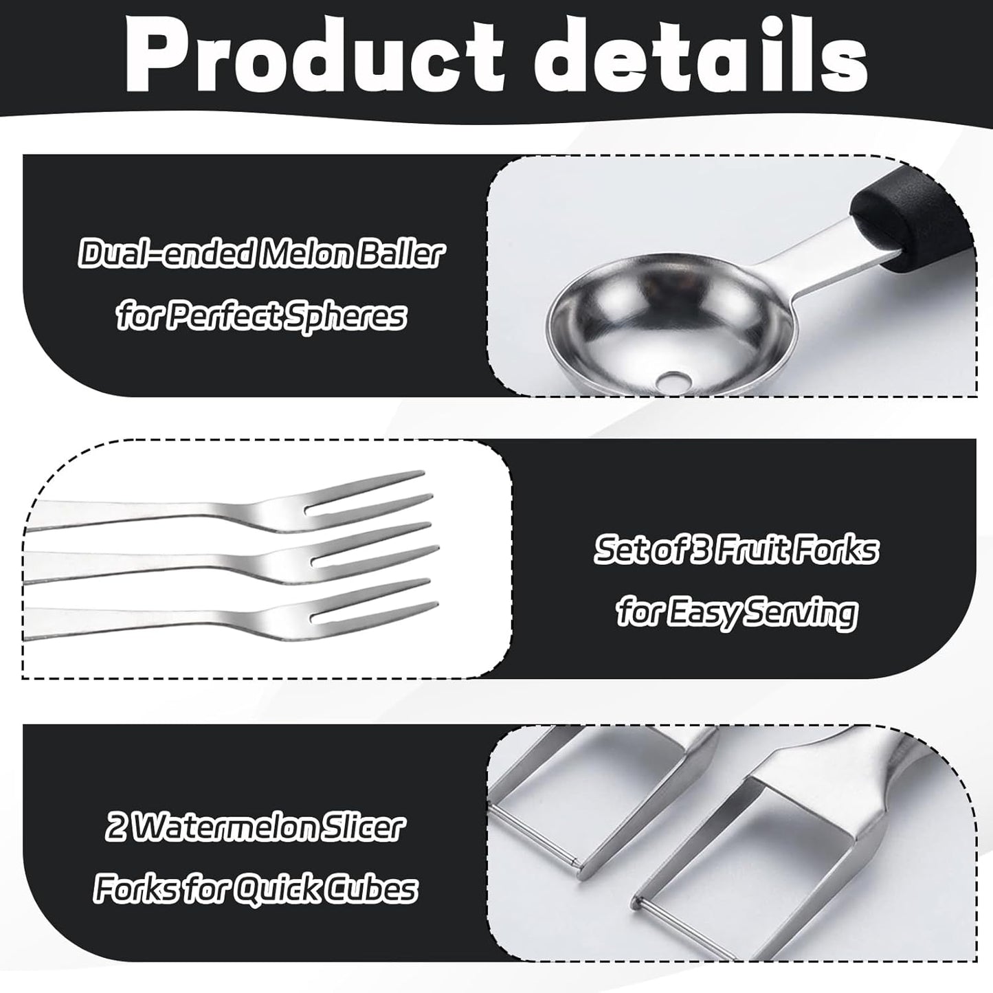 Watermelon Slicer Cutter, 6-Piece Fruit Serving Utensils for Kitchen, Watermelon Slicer with Melon Baller Scoop and Fruit Forks, Easy to Use and Clean