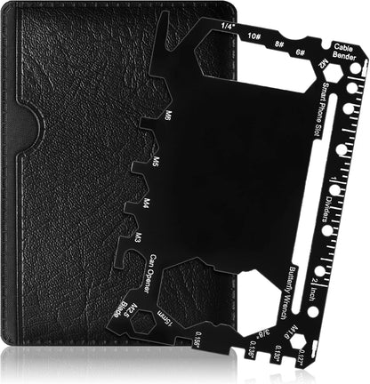 Cholemy 24 Pcs Credit Card Wallet Multitool 46 in 1 Metal Stainless Steel Survival Pocket Tool Bottle Opener Multipurpose Bulk for Husband Dad Men Christmas Birthday Gift, Black