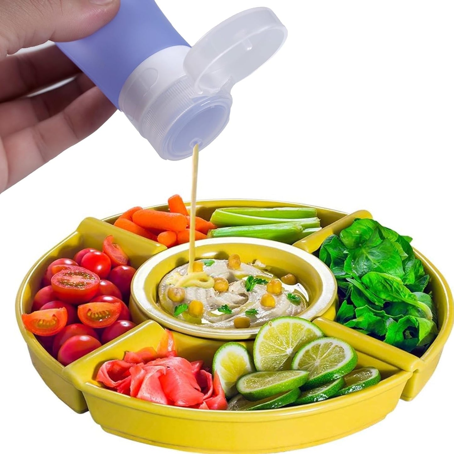 4-Pack Squeeze Salad Dressing Bottles, Leak Proof Food Storage Sauce Bottles Sauce Bottles, Portable Small Salad Dressing Containers,Food-grade Silicone- 4 Colors(1.3oz and 2 oz)