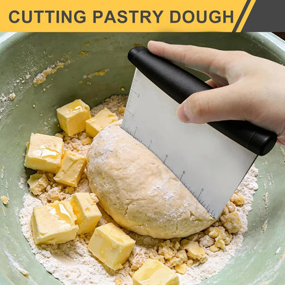 Stainless Steel Bench Scraper and Pastry Blender Cutter Set,Multipurpose Kitchen Baking Essential Tool with Comfortable Grip Handle for Baking/Nut Pie Dough Processing(Black)