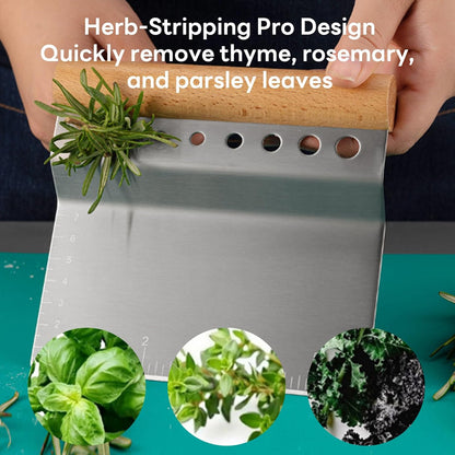 Bench Scraper Kitchen Herb Stripper,Dough Scraper Cutter,Food Scraper Tool Kitchen Stainless Steel with Measurement Markings