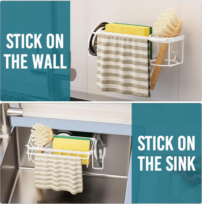 TAILI Sponge Holder for Kitchen Sink with Strong Suction Cup, Rustproof Aluminum Sink Caddy for Sponges, Removable Sponge Holder, Dish Brush for Scraper - Silver