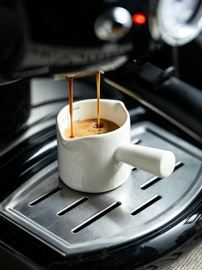 Espresso Cups Ceramic, 200ML Espresso Measuring Cup with Handle, Expresso Shots Cups with Scale, Espresso Accessories, White