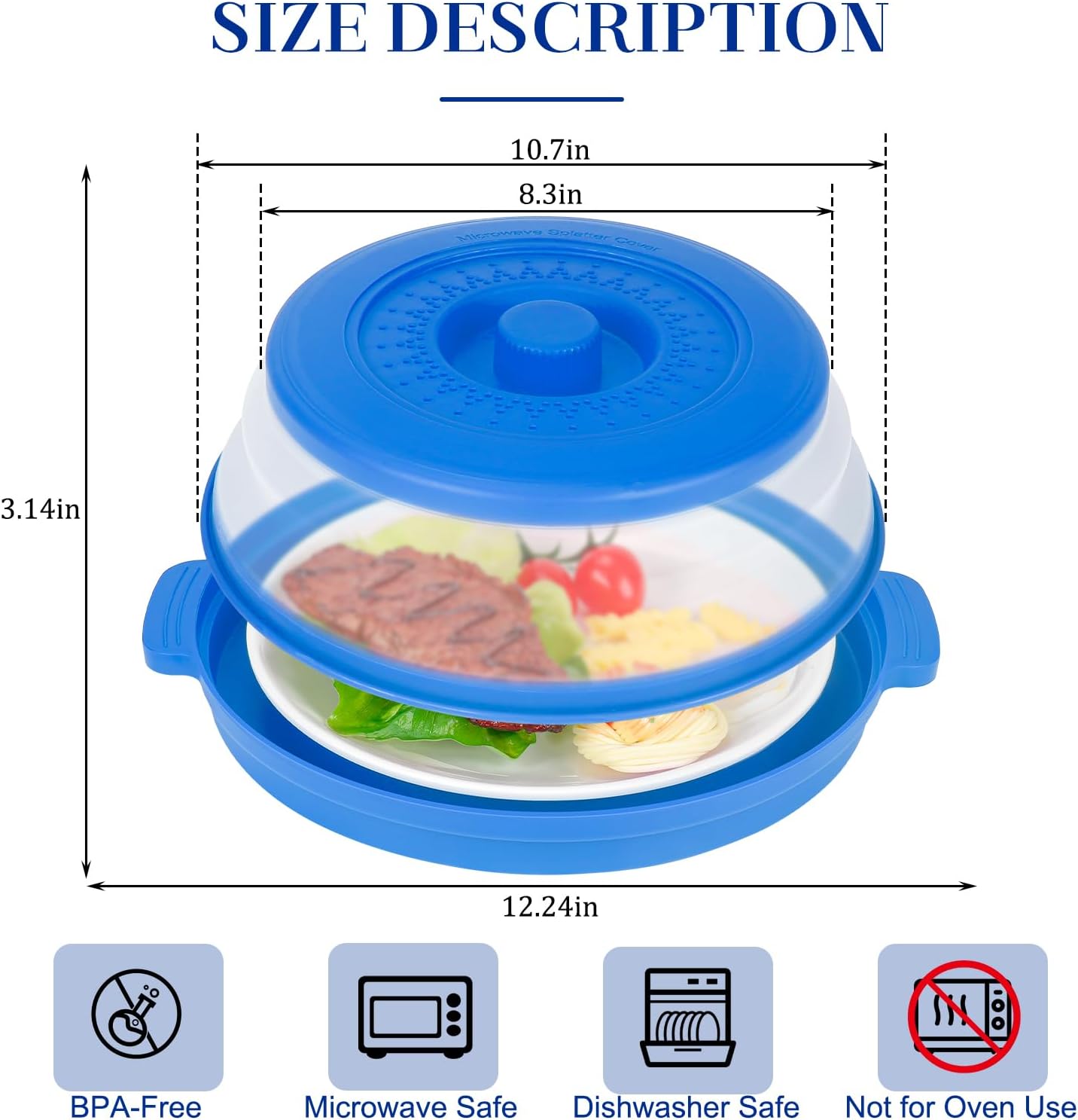 10.7 Inch Microwave Food Cover with Heat Insulation Mat, Anti-Scald Collapsible Microwave Splatter Cover, Multi-Functional as Colander & Fruit Plate, Dishwasher Safe, Ideal for Meal Prep (Gray)