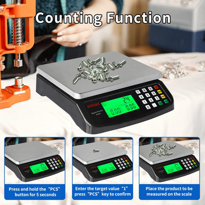 Commercial Food Scale 40KG Large Digital Kitchen Scale Baking Cooking Bread Meat Weight Price Computing Scale Stainless Steel Parts and Coins Counting Scale for Deli Stores Tare Function