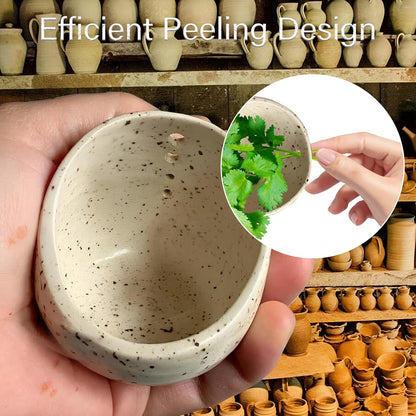 AGLOO Handmade Pottery Herb Stripper Bowl - Ceramic Herb Peeler & Stripper Tool for Kitchen, BBQ, and Picnics (white)