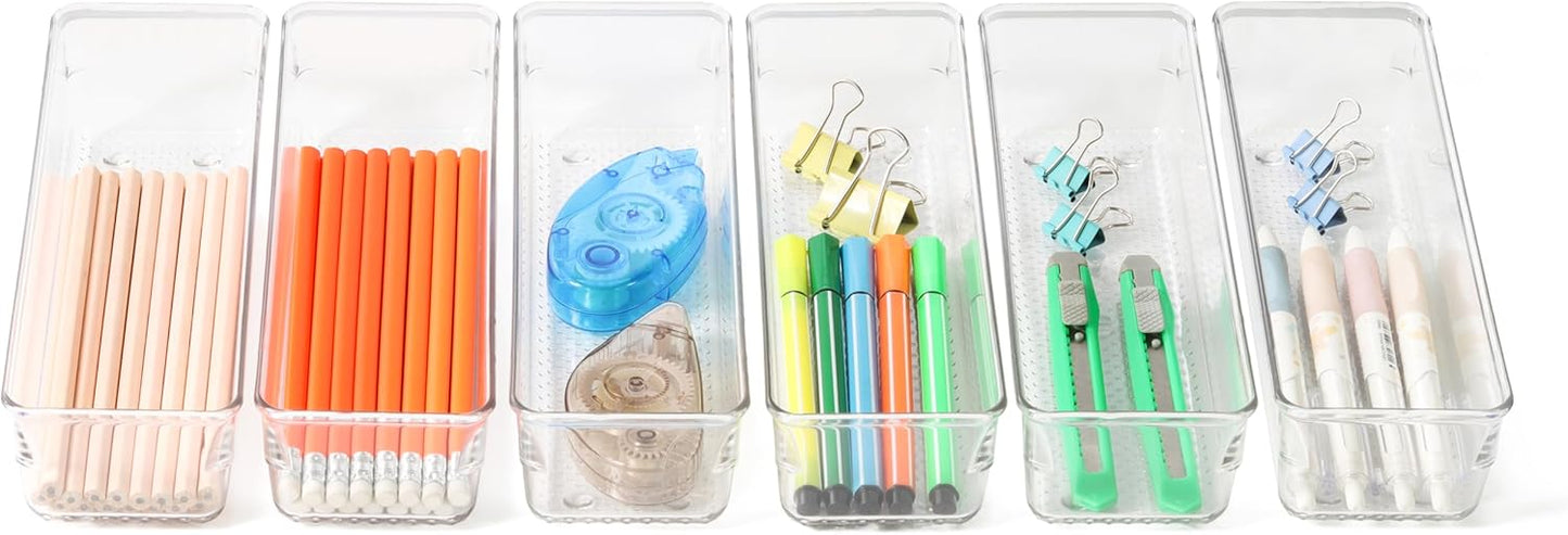 3 Pack Large Clear Plastic Drawer Organizer Tray Cutlery Utensil Makeups Drawer Organizers 12" X 6"