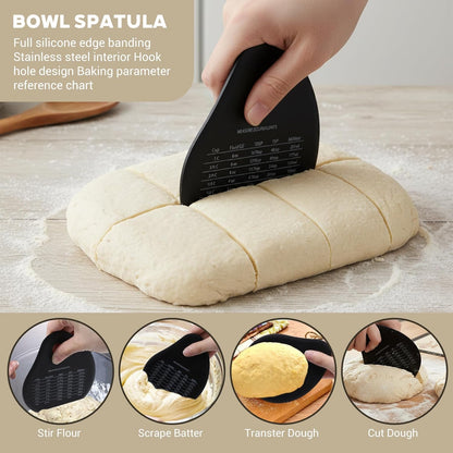 Dough Scraper Tool, 2Pcs Silicone Bowl Scraper Curved Edge Flexible Kitchen Pastry Scrapers for Bread, Cake, Batter, Cheese, Cream, Honey, Jam(Blue, Black)