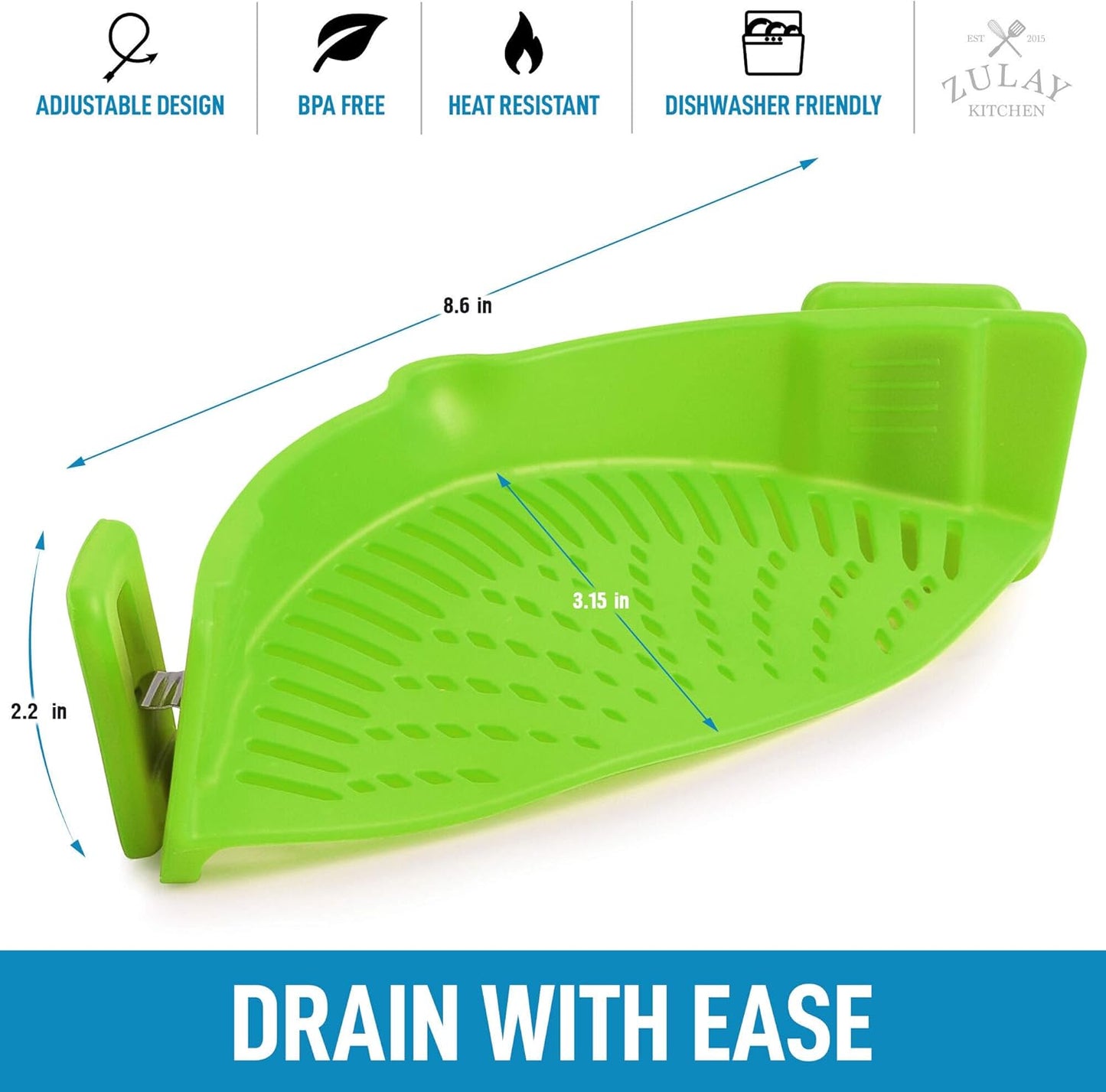 Zulay Silicone Pot Strainer - Adjustable Snap On Strainer For Most Pans & Pots - Food Grade, Heat Resistant, Colander For Draining Pasta, Fruits & Vegetables (Orange)