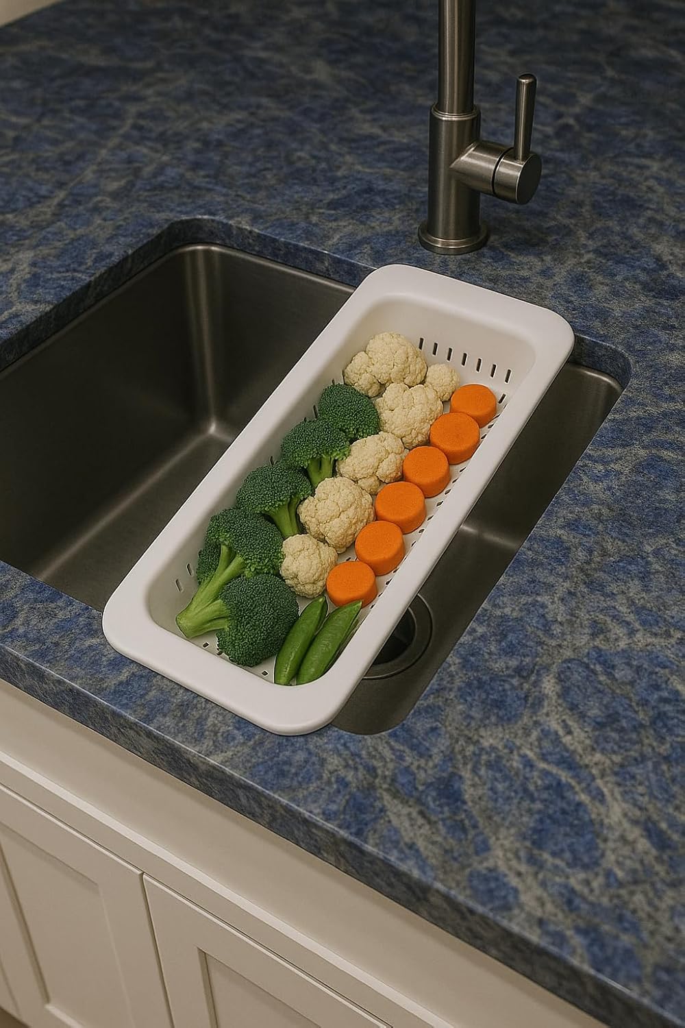 Over-the-Sink Expandable Colander – BPA-Free Collapsible Plastic Strainer for Fruits, Vegetables, Pasta & Dishes – 14.25" to 19.5" Adjustable Sink Basket – Black