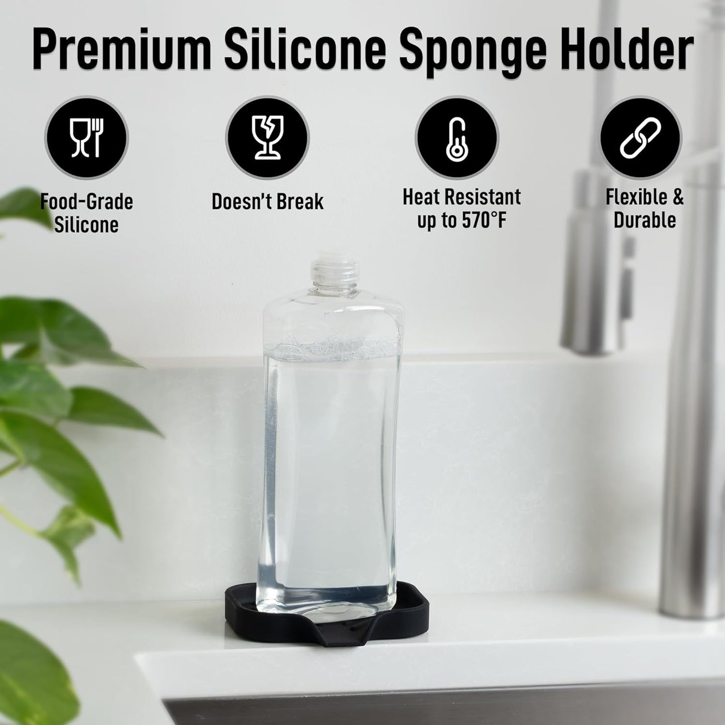 Zulay Kitchen (9x3.5in Sponge Holder for Kitchen Sink - Flexible Heavy-duty Multipurpose Sink Caddy - Counter Organizer for Kitchen, Bathroom, Makeup, Trinkets & More! (Grey)