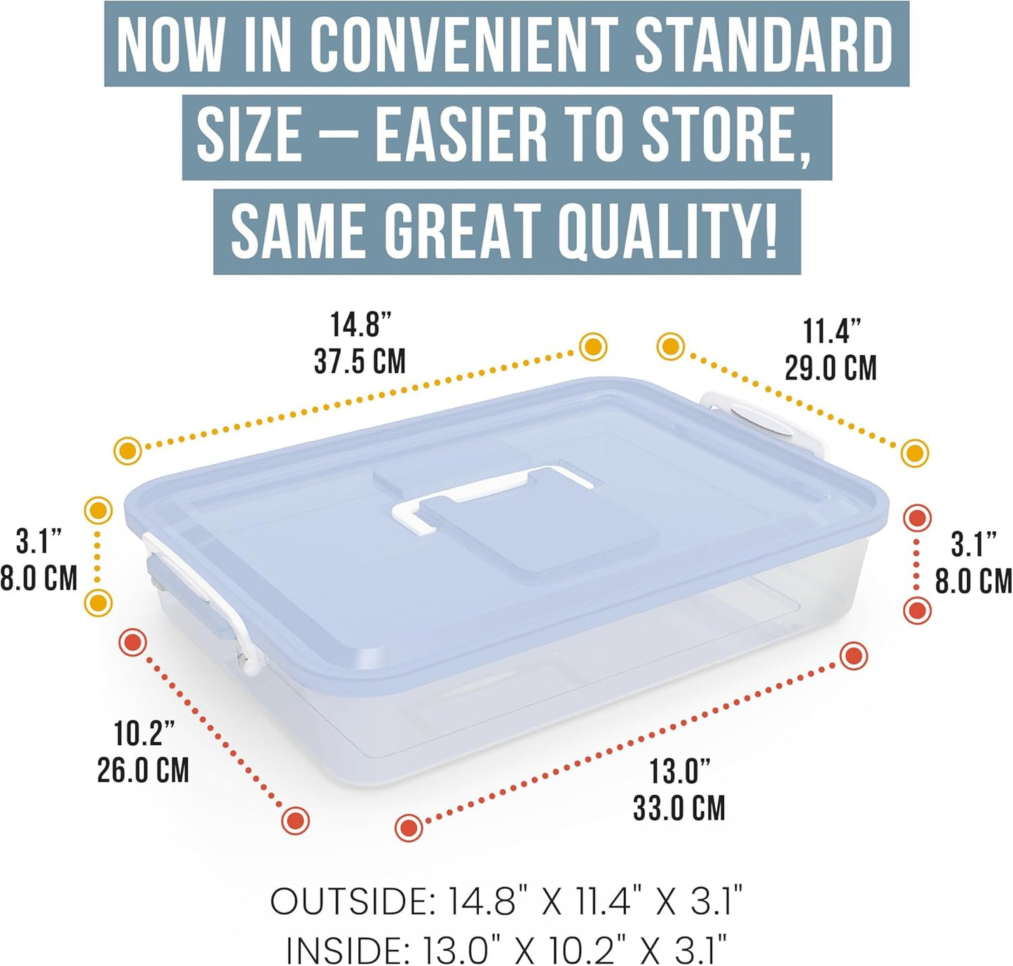 Chef Pomodoro Pizza Dough Proofing Box, 14 x 11-Inch, Preparation Container with Lid, Fits 4-6 Proofing Balls, Household Pizza and Bread Dough Tray With Convenient Carry Handle (Blue)