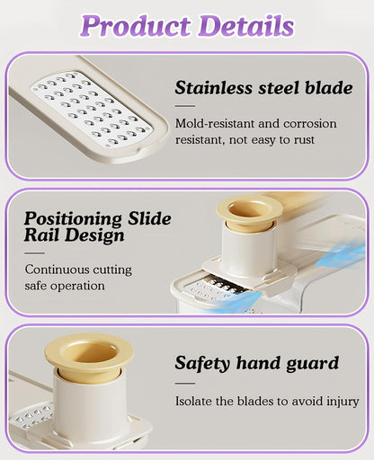 2PCS Mini Multifunctional Garlic Grinder, Garlic Slicer Super Thin with Container, Ginger Veggie Mandoline Mincer Cutter