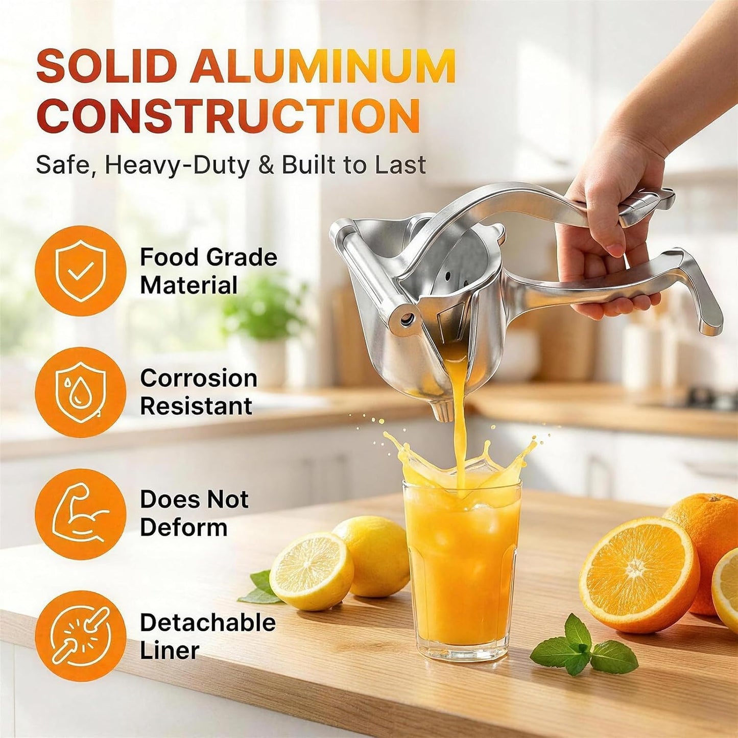 Hand Juicer Squeezer, Heavy Duty Manual Fruit Press for Pomegranate, Orange, Commercial Metal Citrus Juicer, Large Juice Squeezer for Lime, Grapefruit, Watermelon, Aluminum Alloy Extractor