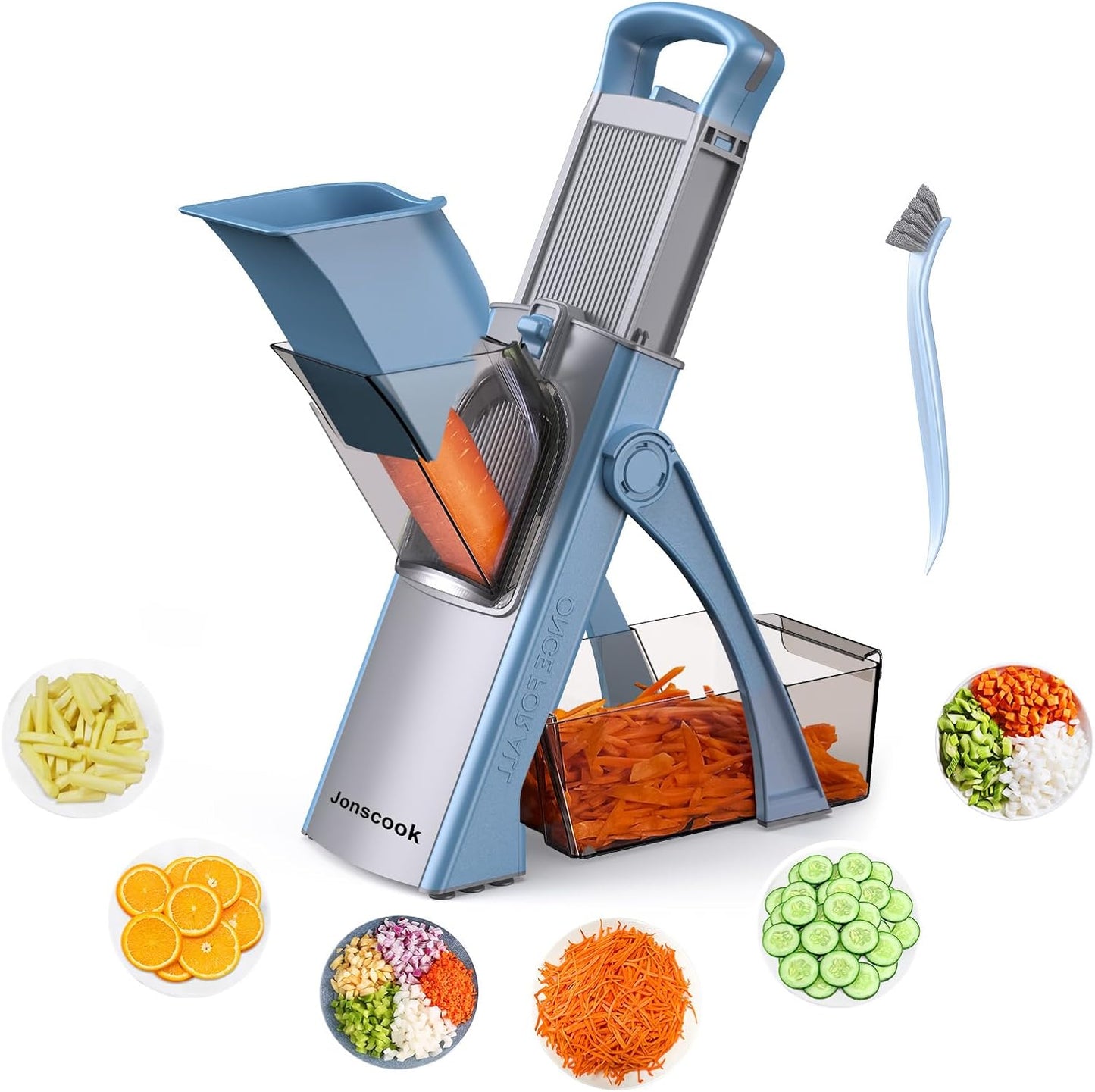 Jonscook All-in-1 Update Safe Mandoline Slicer for Kitchen, Food Chopper with Container, Thickness Adjustable Vegetable Chopper, Potato French Fry Cutter Tomato Apple Slicer Onion (BlackKnight)
