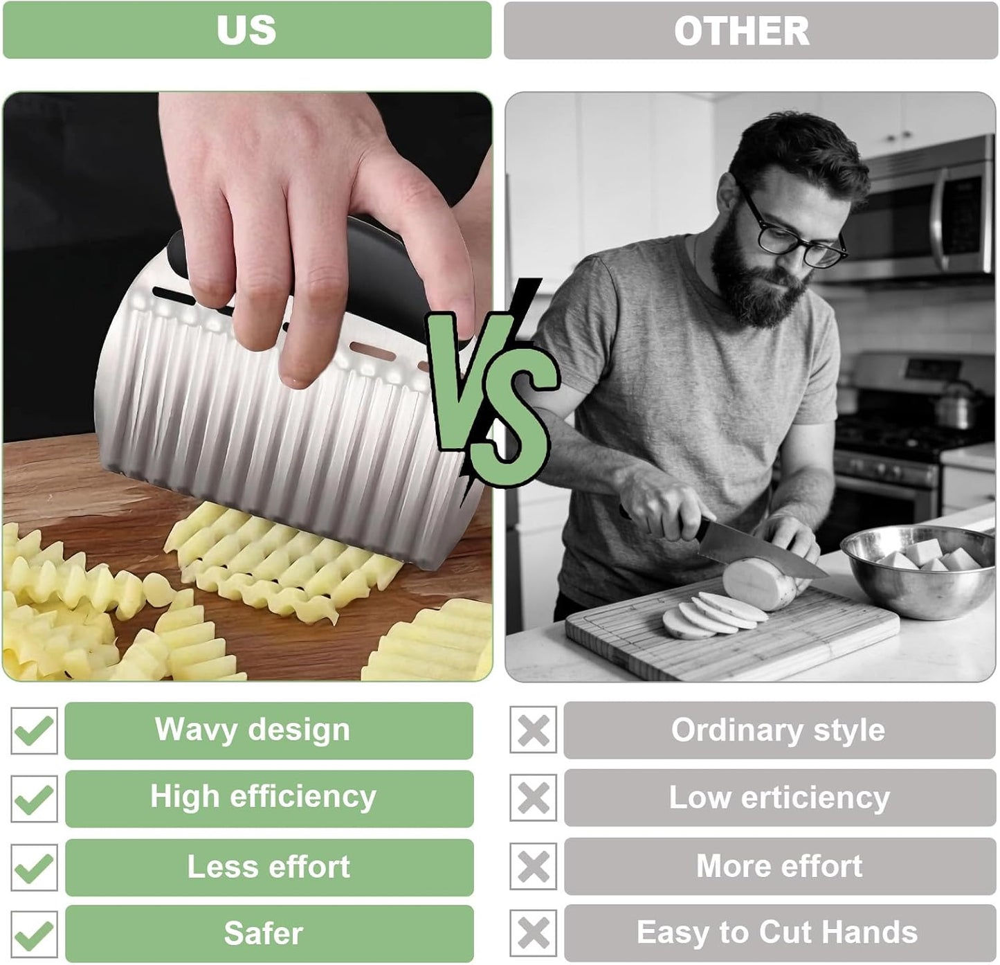 Stainless Steel Onion Holder for Slicing & Crinkle Cutter - Onion Slicer Holder, French Fry Cutter, Vegetable Cutter for Potatoes, Lemon, Tomatoes - Multi-Use Kitchen Gadgets with Ergonomic Handle