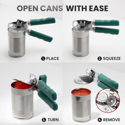 Zulay Kitchen Heavy Duty Stainless Steel Can Opener Manual with Bottle Opener - Rust Proof Manual Can Opener With Turn Knob & Comfy Soft Grip Handles - Black