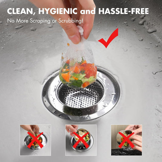 200 Pack Kitchen Sink Strainer Mesh Bag, Anti-Clogging Disposable Sink Drain Covers, Kitchen Essentials Sink Filter Nets, Fits Most Sink Strainers (4.0 x 4.0 Inch)