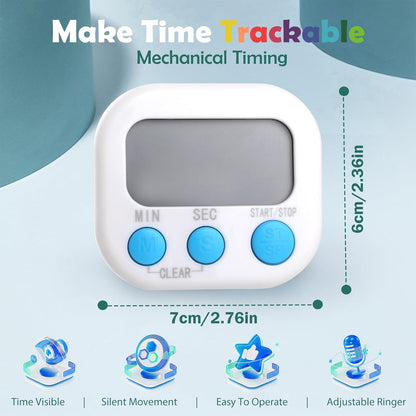 GeeRic Kitchen Timers 4 Pack, Electronic Timers with Loud Alarm for Cooking, Magnetic Digital Timers Big LCD Display Blue Green Pink White (No Battery Included)