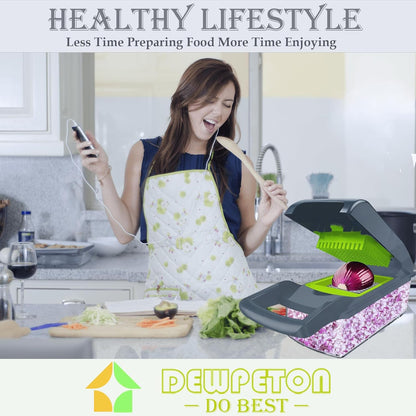 Dewpeton Pro-Series 20-in-1 Mandoline Slicer & Spiralizer, Veggie Chopper with Container, Home Essential Kitchen Gadget