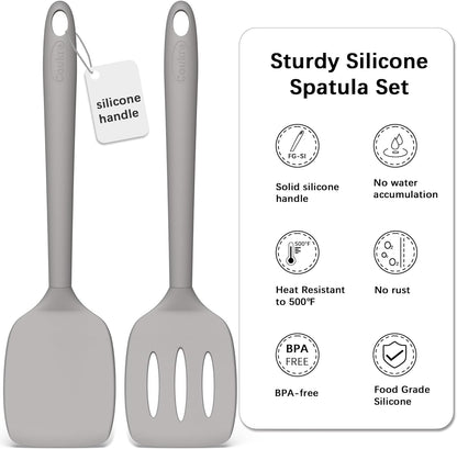 Coukre 2 Pack Silicone Spatula Set, High Heat Resistant, BPA Free Kitchen Spatula, Solid & Slotted Turner for Non-Stick Pans, Sautéing, and Flipping (2, PureBlack)
