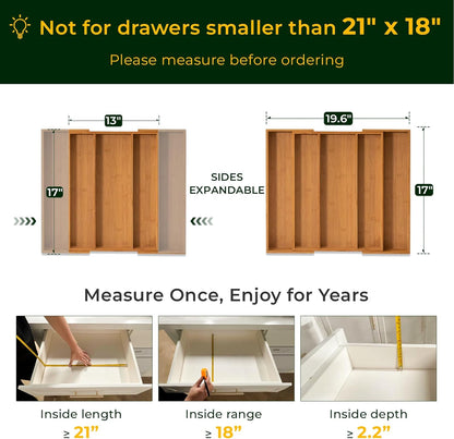 keechee Carbonized Bamboo Kitchen Drawer Organizer, 10 Slots Expandable Silverware Organizer, Utensil Holder & Cutlery Tray, 2.2" Deep for Extra Capacity, Non-Slip Feet Included