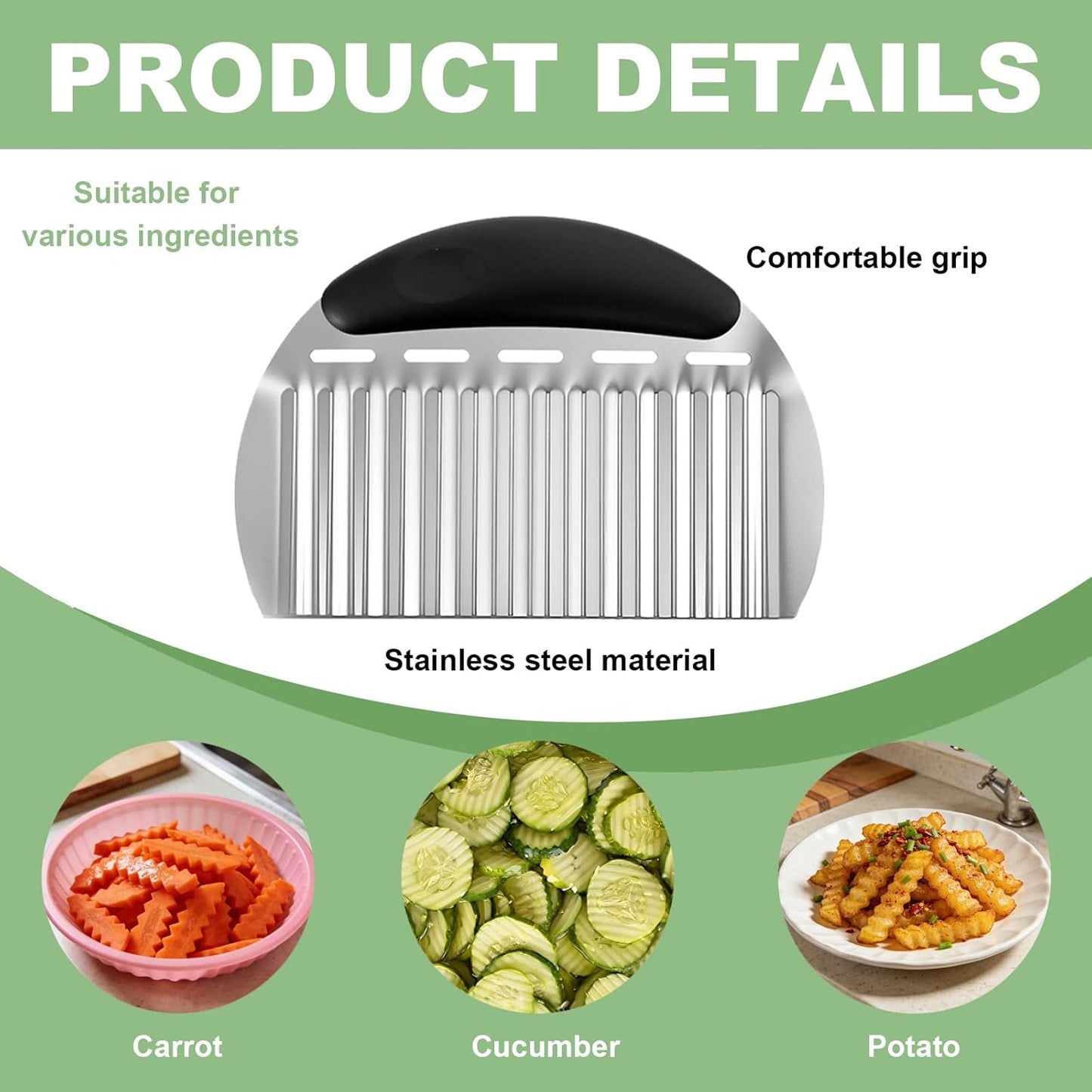 Stainless Steel Onion Holder for Slicing & Crinkle Cutter - Onion Slicer Holder, French Fry Cutter, Vegetable Cutter for Potatoes, Lemon, Tomatoes - Multi-Use Kitchen Gadgets with Ergonomic Handle