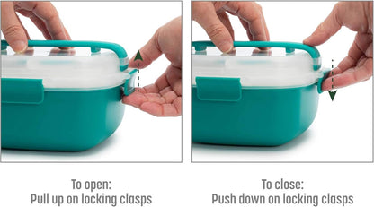 Goodful Stackable Lunch Box Container, Bento Style Food Storage with Removeable Compartments for Sandwich, Snacks, Toppings & Dressing, Leak-Proof and Made without BPA, 56-Ounce, Teal