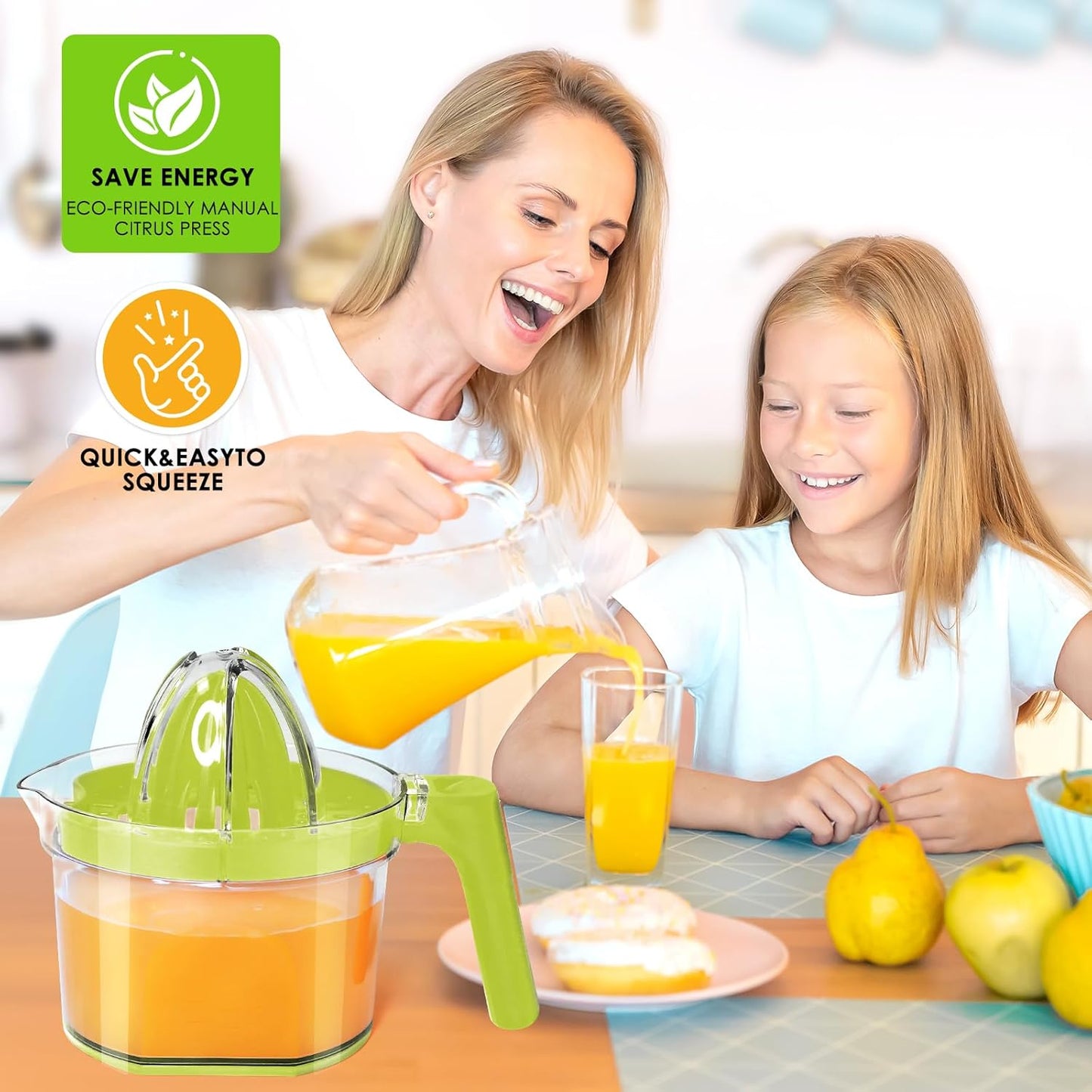 Lemon Squeezer 4-in-1 Lemon Hand Juicer - ChefVille Manual Orange Juicer Multifunctional Lemons Lime Squeezer, Citrus Juicers Press Fruit with Detachable Comfortable Handle, 16.9oz Capacity (ORANGE)