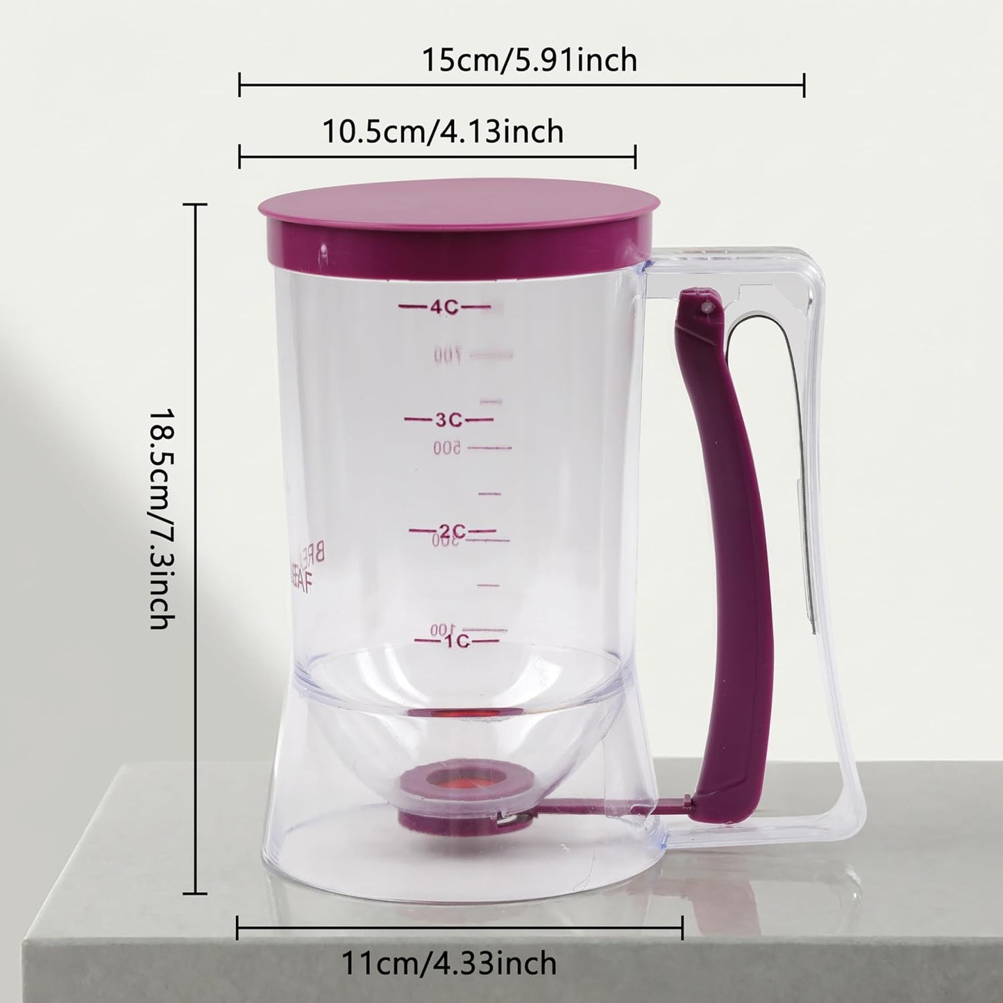 Pancake Batter Dispenser 4-Cup Batter Dispenser with Squeeze Handle & Measuring Marks Kitchen Must Have Tool for Pancakes, Cupcake, Waffle, Muffin Mix, Cake & Crepe,Baking Tool