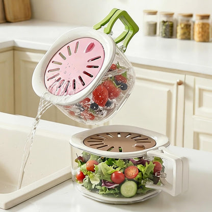 Fruit Vegetable Washing Bowl Strainer Container with Lid, Kitchen Fruit Berry Drainer Basket, Berry Keeper, Portable Fruit Colander Storage Container for Kitchen, Picnic, 2 Pack (Mix)