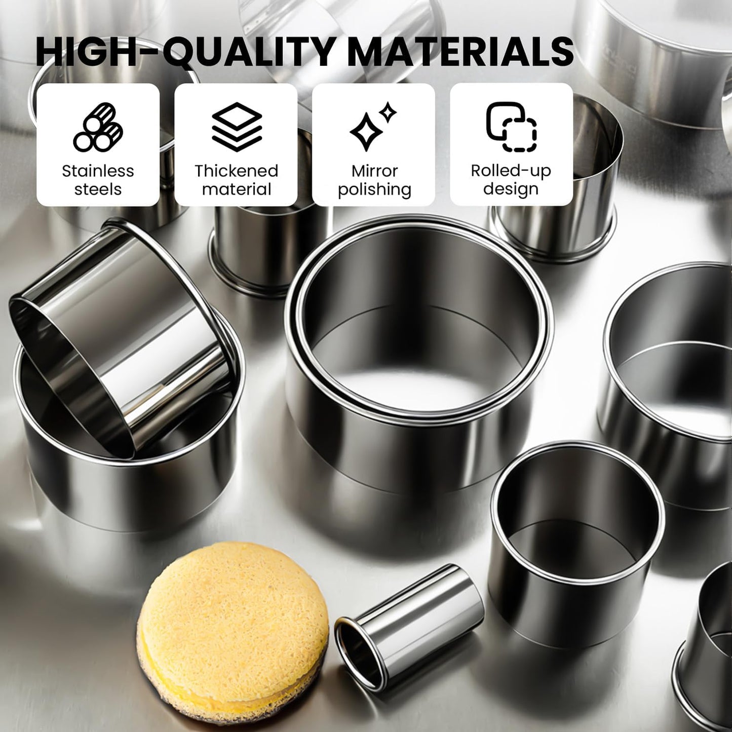 12 Pcs 304 Stainless Steel Biscuit Cutter Set - Round Cookie Cutters for Baking (1/2/3/4/5'') with Storage Box, Dough Pastry Cake Circle Cutting Ring Molds, Non-Rust, Dishwasher Safe & 1.5‘’ High