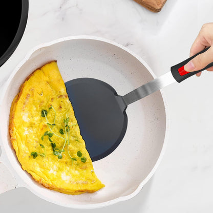 Silicone Pancake Spatula Turner with Lengthened Handle& Seamless Design, Heat Resistant Slotted Flipper for Nonstick Cookware, Large Flexible Kitchen Utensils for Egg, Pancake, Burger, Slotted Black