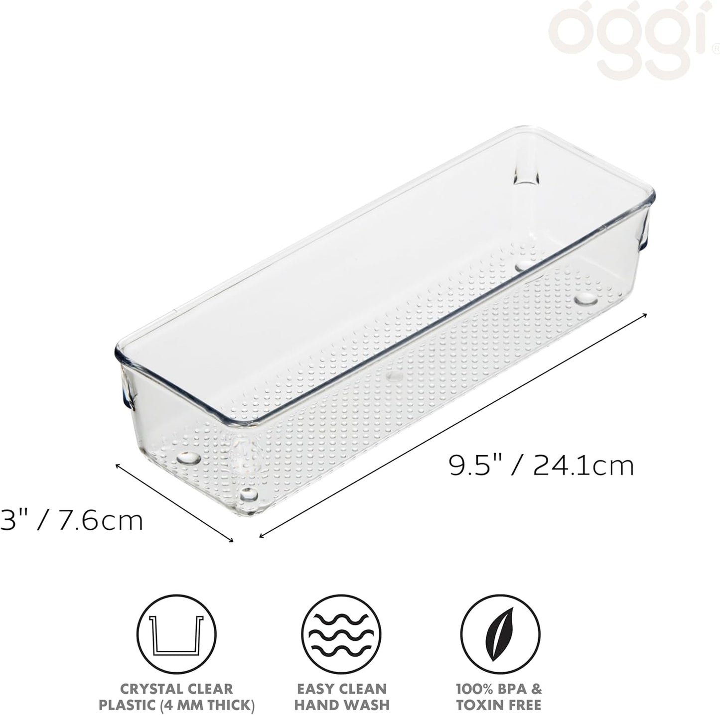 Oggi Clear Drawer Organizer - 3" X 12.5" - Ideal for Organizing Kitchen Drawers, Office, Desk, Silverware, Kitchen Utensils, Cosmetics and Bathrooms