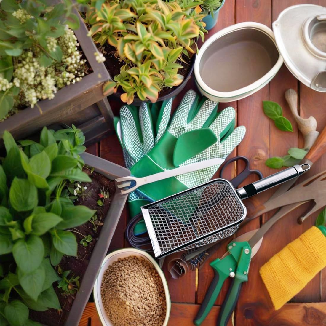 2pcs Gardening Soil Sifter with Stainless Steel Handle Sand Soil Compost Sifter 0.15/0.2 Inch Mesh Screen for Sand,Dirt, Rock,Compost,Filtration