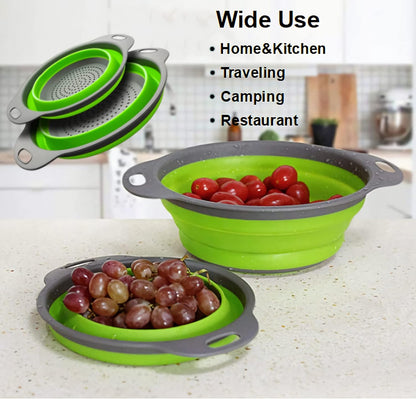 Collapsible Colander Set, Food-Grade Silicone Kitchen Filter, Kitchen Strainer Colander with Extendable Handles for Draining Pasta, Vegetable and Fruit