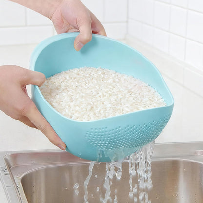 Plastic Washing Bowl With Strainer - Efficiently Wash Small Grains for Rice, Pasta, Vegetables, Fruits-Blue