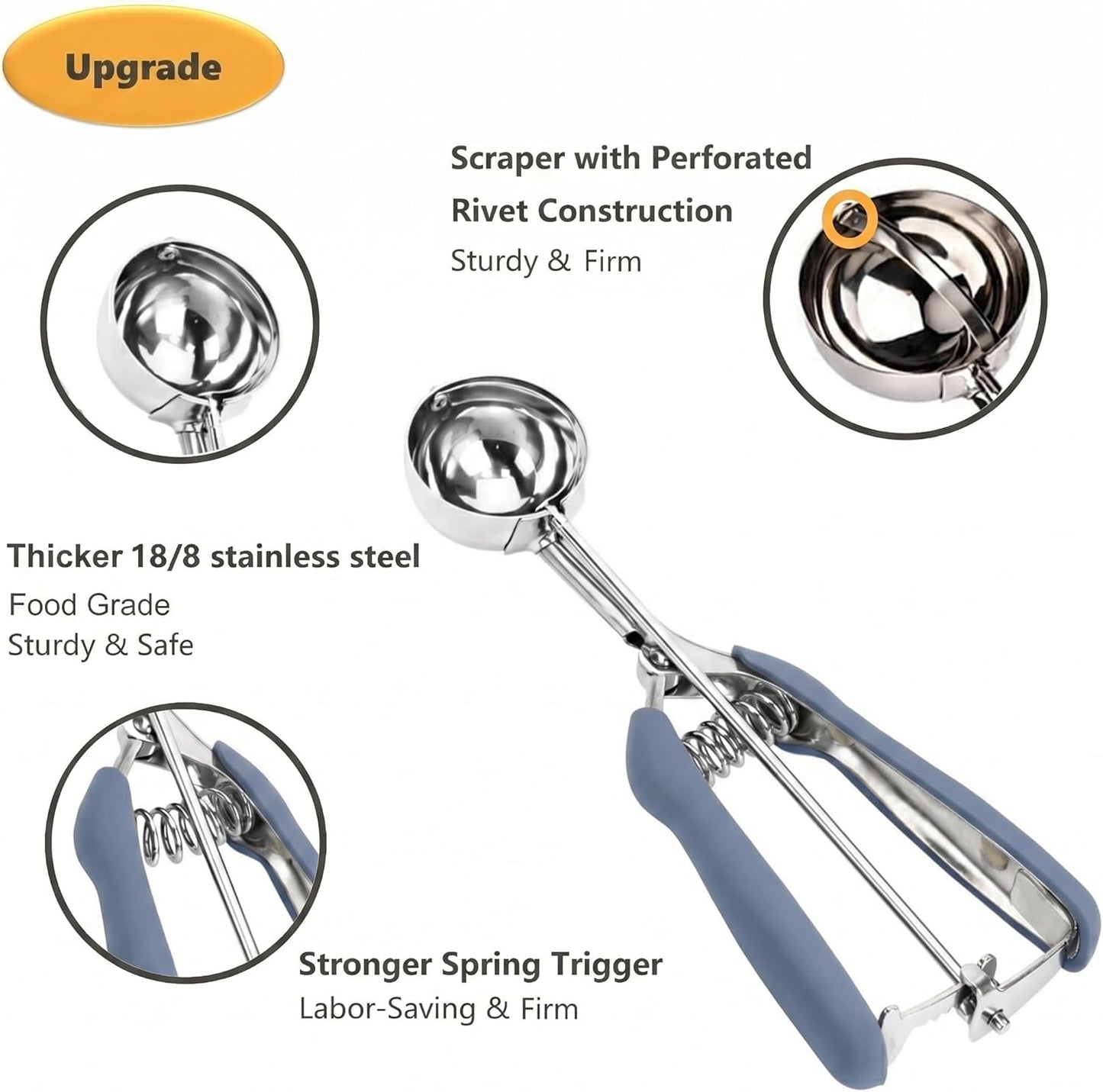 Cookie Scoop, Ice Cream Scoop, 1Tbsp/15 ml/0.5oz Cookie Scoops for Baking, 18/8 Stainless Steel Cookie Scooper for Baking, Ice Cream Scooper with Trigger Release, Cookie Dough Scoop with Non-slip Grip