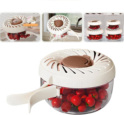 New Upgrade Fruit Washing Bowl with Strainer,3 in 1 Multipurpose Drain Basket with Lid & Ice Box,Foldable Handle Fruit Strainer,Fruit Washer Perfect for Fridge Storage and Outdoor Picnics(1 QT)