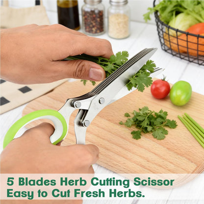 Herb Scissors & Herb Stripper Wooden Vegetable Leaf Separator, Multipurpose 5 Blade Kitchen Salad Scissors, Exquisite Herb Stripper Gifts for the Kitchen Suitable for Home Use