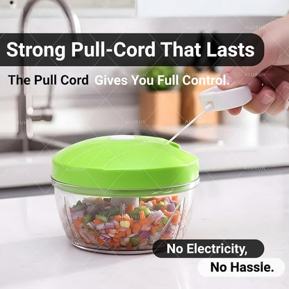 Manual Food Chopper with Hand Pull Rope Design, Stainless Steel Blade (GREEN)