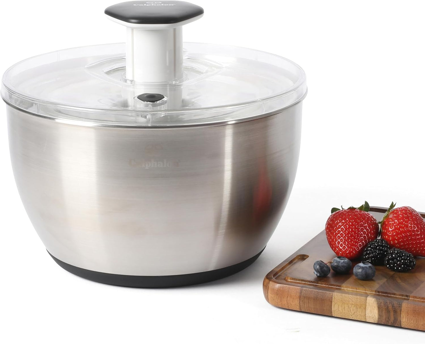Calphalon Aero 6.3-Qt Stainless Steel Salad Spinner, Fruit & Vegetable Washer Bowl with Strainer Basket for Washing Lettuce, Spinach, Herbs & Fresh Produce