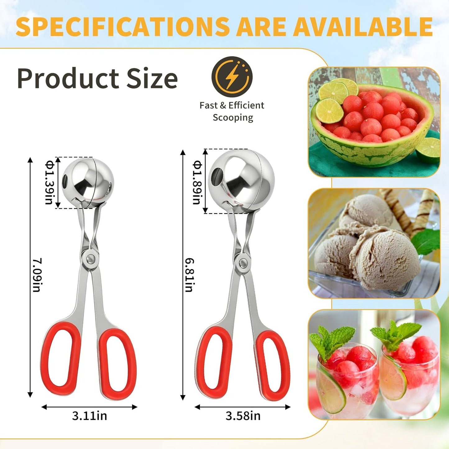 Cake Pop Scoop Stainless Steel, 2-Pack Cake Ball Maker, Non-Slip Handle Used for Cake Sticks and Cookie Dough, Quick Scooping and Shaping, One Large and One Small Product Non-Stick Food Spoon