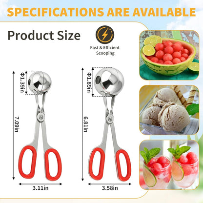 Cake Pop Scoop Stainless Steel, 2-Pack Cake Ball Maker, Non-Slip Handle Used for Cake Sticks and Cookie Dough, Quick Scooping and Shaping, One Large and One Small Product Non-Stick Food Spoon