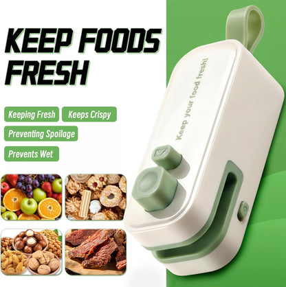 2 in 1 Mini Bag Sealer, Rechargeable Heat Sealer with Cutter and Magnet, Portable Chip Bag Resealer for Food Storage Snacks Freshness (Green)