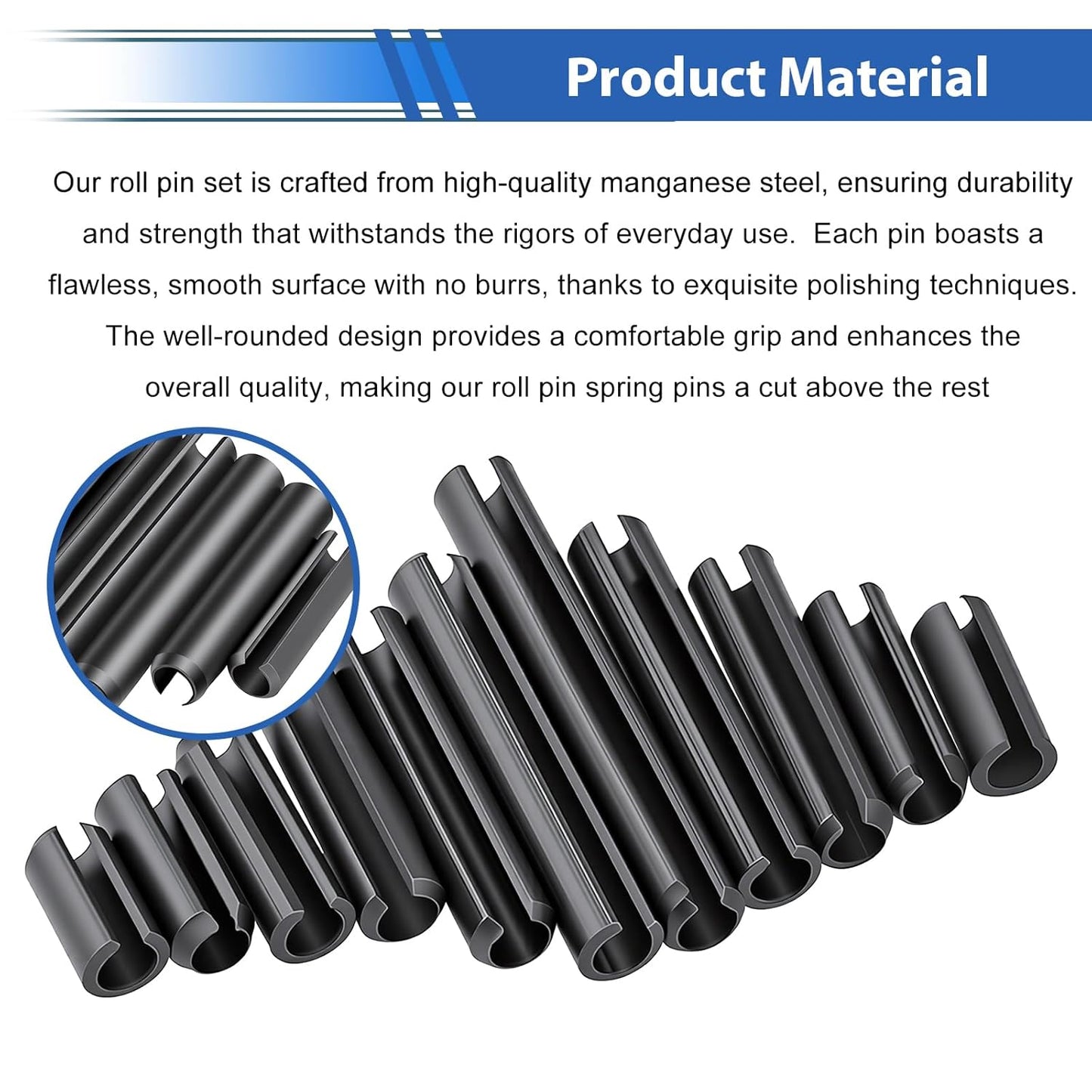 230Pcs Roll Pin Set SAE 1/16 5/64 3/32 1/8 5/32 3/16 7/32 1/4 5/16 3/8 Inch Roll Pins Assortment Kit for for Home Improvement Automotive Repair